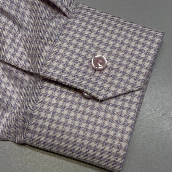 NEW ETON Men’s Twill Checkered Long-Sleeve Shirt Pink/Light Blue Size 44/17.5 - Picture 7 of 13